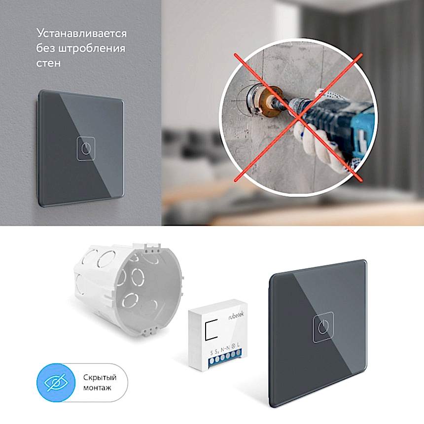 Беспроводной Wi-Fi выключатель одноканальный 868 МГц антрацит