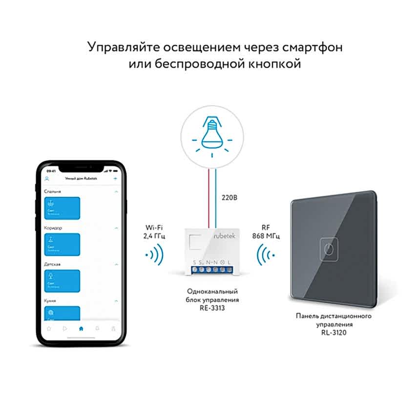 Беспроводной Wi-Fi выключатель одноканальный 868 МГц бежевый