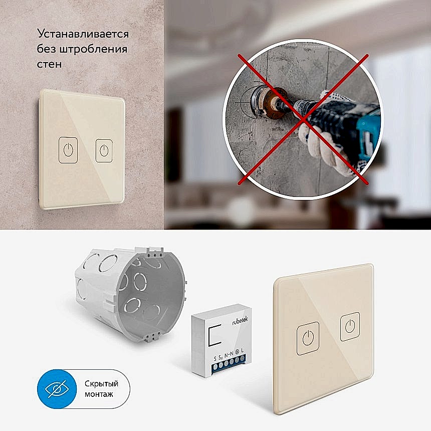 Беспроводной Wi-Fi выключатель двухканальный 868 МГц антрацит